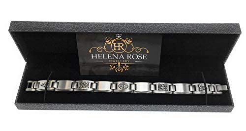 Helena Rose Magnetic Bracelet for Men - Fathers Day Gift - Celtic Knots Gunmetal Grey Colour - 21cm Length Adjustable - Plus Jewellery Gift Box