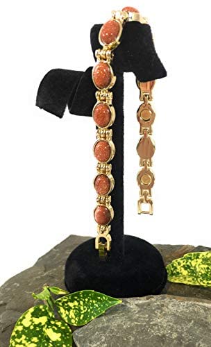 Helena Rose Ladies Magnetic Bracelet for Women - Natural Brown Goldstone Gems - Fits Wrists Up to 7.5&quot; Fully Adjustable - Plus Jewellery Gift Box
