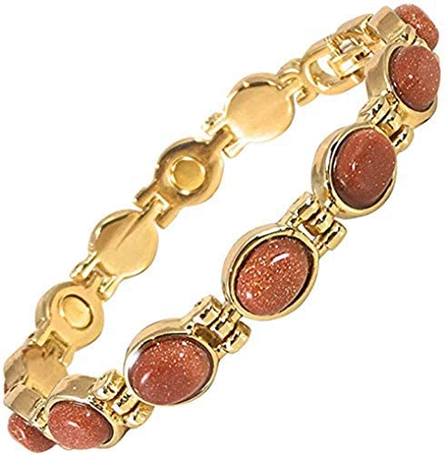 Helena Rose Ladies Magnetic Bracelet for Women - Natural Brown Goldstone Gems - Fits Wrists Up to 7.5&quot; Fully Adjustable - Plus Jewellery Gift Box