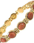 Helena Rose Ladies Magnetic Bracelet for Women - Natural Brown Goldstone Gems - Fits Wrists Up to 7.5" Fully Adjustable - Plus Jewellery Gift Box