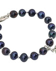 Helena Rose Real Black Pearl Bracelet for Women - Cultured Freshwater Pearls with a Pretty Silver Acorn Charm - Ladies Stylish Bracelet can be Worn Day or Evening - Presented in a Jewellery Gift Box