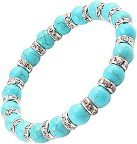 Helena Rose Spiritual Bracelet for Ladies - Natural Turquoise Howlite Gemstones with Clear Crystal Spacers - Balancing Chakra Bangle for Women - with Jewellery Gift Box