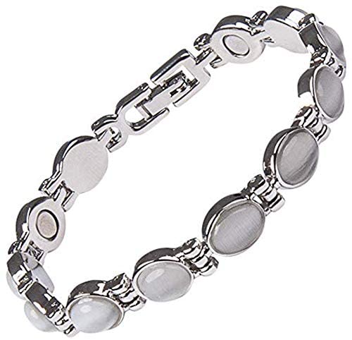 Helena Rose Ladies Magnetic Bracelet for Women - Semi Precious Grey Luminous Cats Eye Stones - Fits Wrists Up To 17.5cm Fully Adjustable Size - Presented in a Jewellery Gift Box