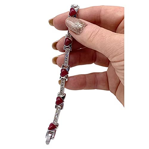 Magnetic Bracelet for Women - Natural Red Agate Gem Stone Hearts Design. - Fits Wrist Up to 18.5cm - Supplied with Jewellery Gift Box