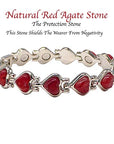 Ladies Magnetic Valentine Bracelet for Women with Red Heart Natural Polished Agate Gemstones - Fits Wrists up to 18 cm 7.0 inches Adjustable - with A Jewellery Gift Box