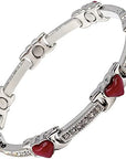 Magnetic Bracelet for Women - Natural Red Agate Gem Stone Hearts Design. - Fits Wrist Up to 18.5cm - Supplied with Jewellery Gift Box