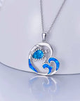 Ladies Sterling Silver Heart Pendant Necklace - Blue Rhinestone Crystal Sea Turtle - Nautical Jewellery For Women - Plus 45cm Chain & Gift Box
