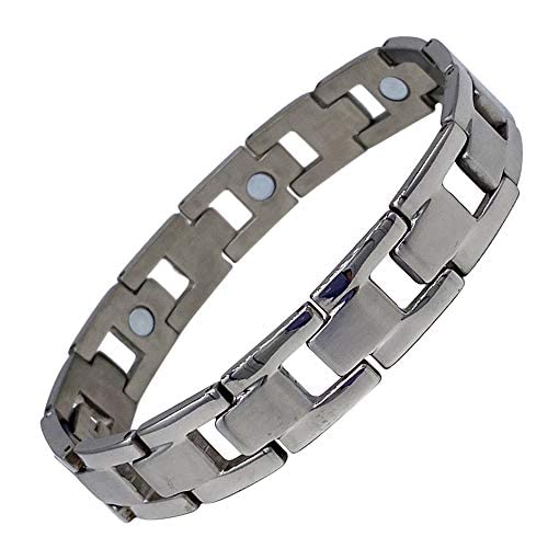 Magnetic Therapy Bracelet for Men - Brushed Stainless Steel Design - Fits Wrists Up to 21 cm Adjustable - with Jewellery Gift Box