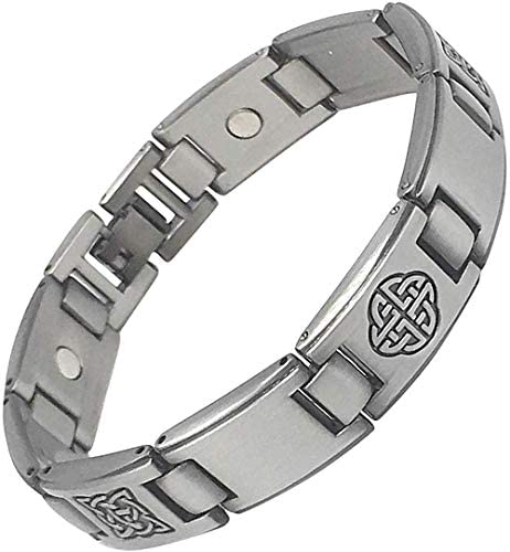 Helena Rose Magnetic Bracelet for Men - Fathers Day Gift - Celtic Knots Gunmetal Grey Colour - 21cm Length Adjustable - Plus Jewellery Gift Box