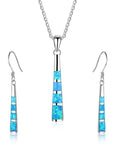 Ladies Opal Jewellery Set For Women - Necklace Pendant Drop Earrings - Girls Enamel & Silver Plated Matching Charms - Pendulum Design with Gift Box