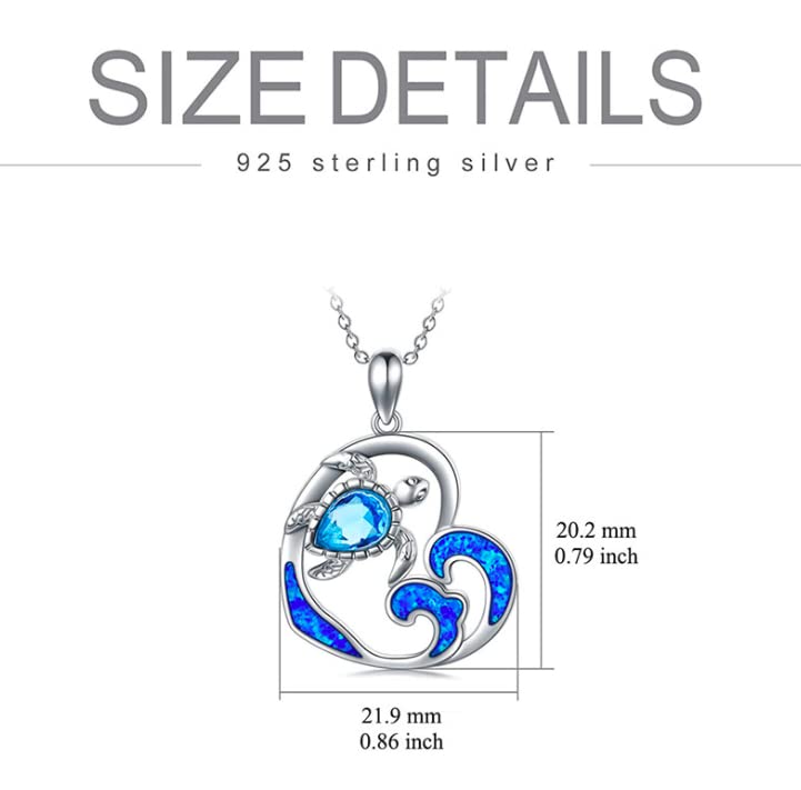 Ladies Sterling Silver Heart Pendant Necklace - Blue Rhinestone Crystal Sea Turtle - Nautical Jewellery For Women - Plus 45cm Chain &amp; Gift Box