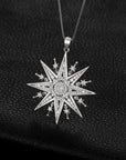 Ladies Sterling Silver North Star Necklace Pendant for Women - With Jewellery Gift Box. (Silver)