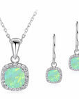 Ladies Matching Square Jewellery Set. Simulated Fire Opal Enamel and Clear Rhinestone Crystals. Necklace Pendant With Matching Drop Earrings For Women. Plus Jewellery Gift Box.