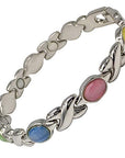 Helena Rose Ladies Magnetic Therapy Bracelet for Women - Multi Coloured Cats Eye Gem Stones - Fits Wrists Up to 18.5cm Adjustable - with Jewellery Gift Box?