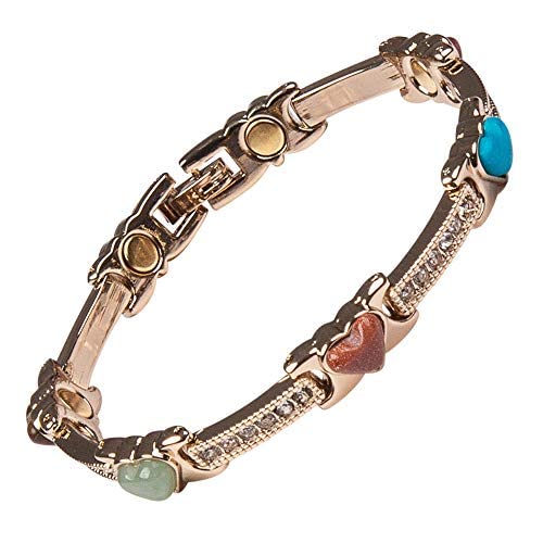 Womens Magnetic Therapy Bracelet, Heart Gemstones &amp; Jewellery Gift Box