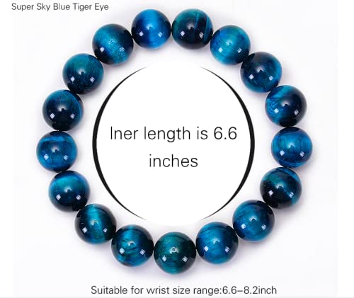 Helena Rose Jewellery Blue Tiger Eye Buddha Spiritual Bracelet - Natural Stone 10mm Beads Stretch to Fit Man &amp; Woman - with Gift Box