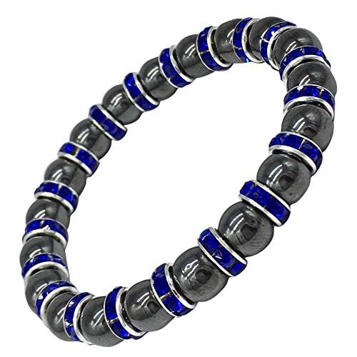 Helena Rose Bracelet - Black Tourmaline Gemstones with Sparkling Blue Rhinestone Crystals - Spiritual Bangle for Men &amp; Women - with Jewellery Gift Box