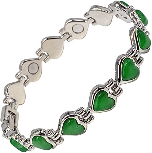 Helena Rose Ladies Green Cats Eye Heart Shaped Magnetic Bracelet for Women - Fits Wrists Up to 17.5cm Adjustable - with Jewellery Gift Box