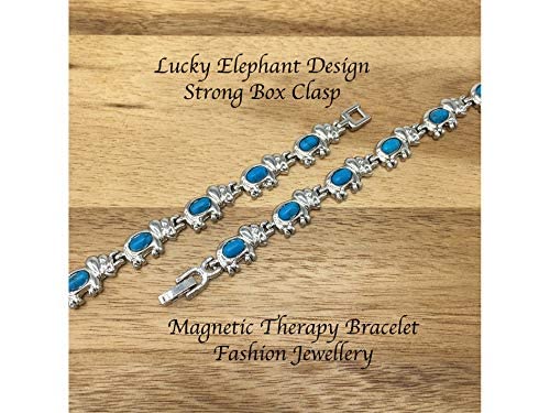 Helena Rose Magnetic Bracelet for Women - Blue Turquoise Elephant Bangle - Fits Wrist up to 7.5&quot; Fully Adjustable - with Jewellery Gift Box