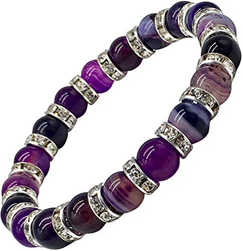 Helena Rose Ladies Stretch Bracelet for Women - Gorgeous Purple Natural Agate Beads &amp; Sparkling Rhinestone Diamante Crystals - Woman&#39;s Spiritual Fashion Bracelet with Jewellery Gift Box