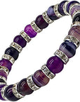 Helena Rose Ladies Stretch Bracelet for Women - Gorgeous Purple Natural Agate Beads & Sparkling Rhinestone Diamante Crystals - Woman's Spiritual Fashion Bracelet with Jewellery Gift Box