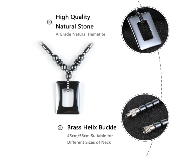 Natural Hematite Beaded Pendant Necklace for Men Women with Jewellery Gift Box