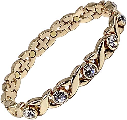 Helena Rose Magnetic Bracelet for Women - Sparkling Clear Rhinestone Crystals - Fits Wrists up to 7.5&quot; Fully Adjustable - with Jewellery Gift Box