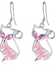 Cute Cat Pendant Necklace & Earrings Matching Set For Women - Ladies Silver Plated Crystal Jewellery with Gift Box