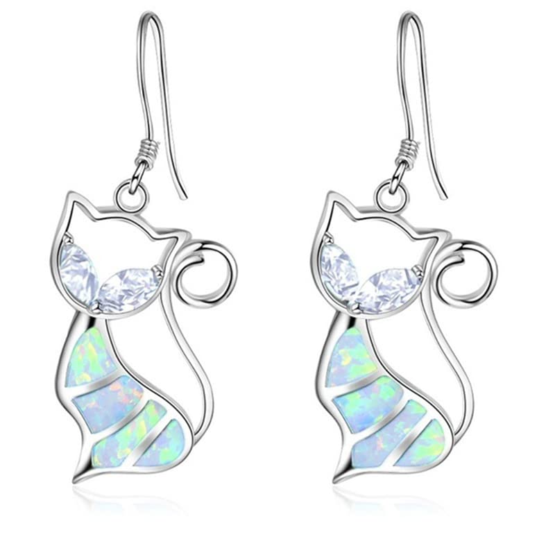 Cute Cat Pendant Necklace &amp; Earrings Matching Set For Women - Ladies Silver Plated Crystal Jewellery with Gift Box