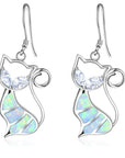 Cute Cat Pendant Necklace & Earrings Matching Set For Women - Ladies Silver Plated Crystal Jewellery with Gift Box