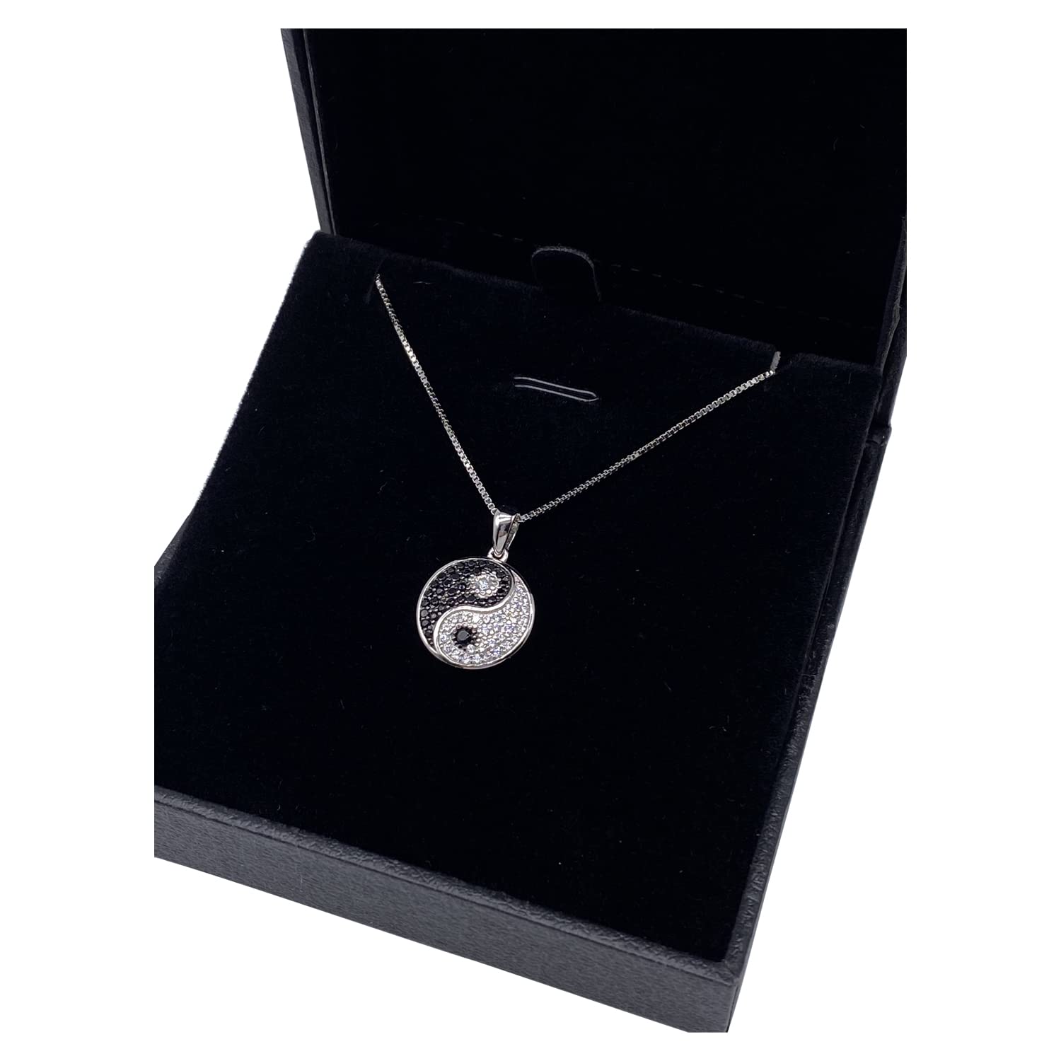 Womens Designer 925 Sterling Silver Yin Yang Jewellery - With Cubic Zirconia Crystals - Spiritual Boho Style - With Jewellery Gift Box.