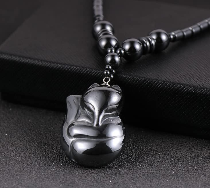 Natural Hematite Beaded Pendant Necklace for Men Women with Jewellery Gift Box