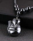 Natural Hematite Beaded Pendant Necklace for Men Women with Jewellery Gift Box