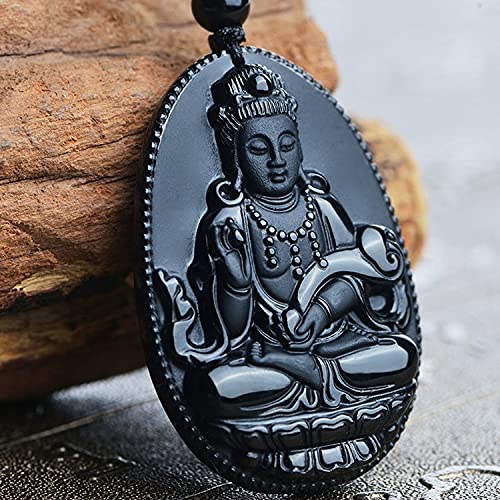 Black Obsidian Stone Crystal Buddha Pendant Necklace for Men &amp; Women in Jewellery Gift Box