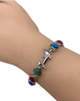 Ladies Magnetic Bracelet for Women - Natural Gemstone Heart Crystals & Dolphins - Fits Wrists Up to 18.5cm Adjustable - Plus Jewellery Gift Box (Silver)