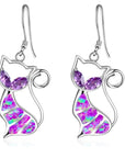 Cute Cat Pendant Necklace & Earrings Matching Set For Women - Ladies Silver Plated Crystal Jewellery with Gift Box