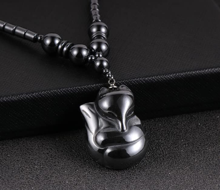 Natural Hematite Beaded Pendant Necklace for Men Women with Jewellery Gift Box