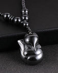 Natural Hematite Beaded Pendant Necklace for Men Women with Jewellery Gift Box