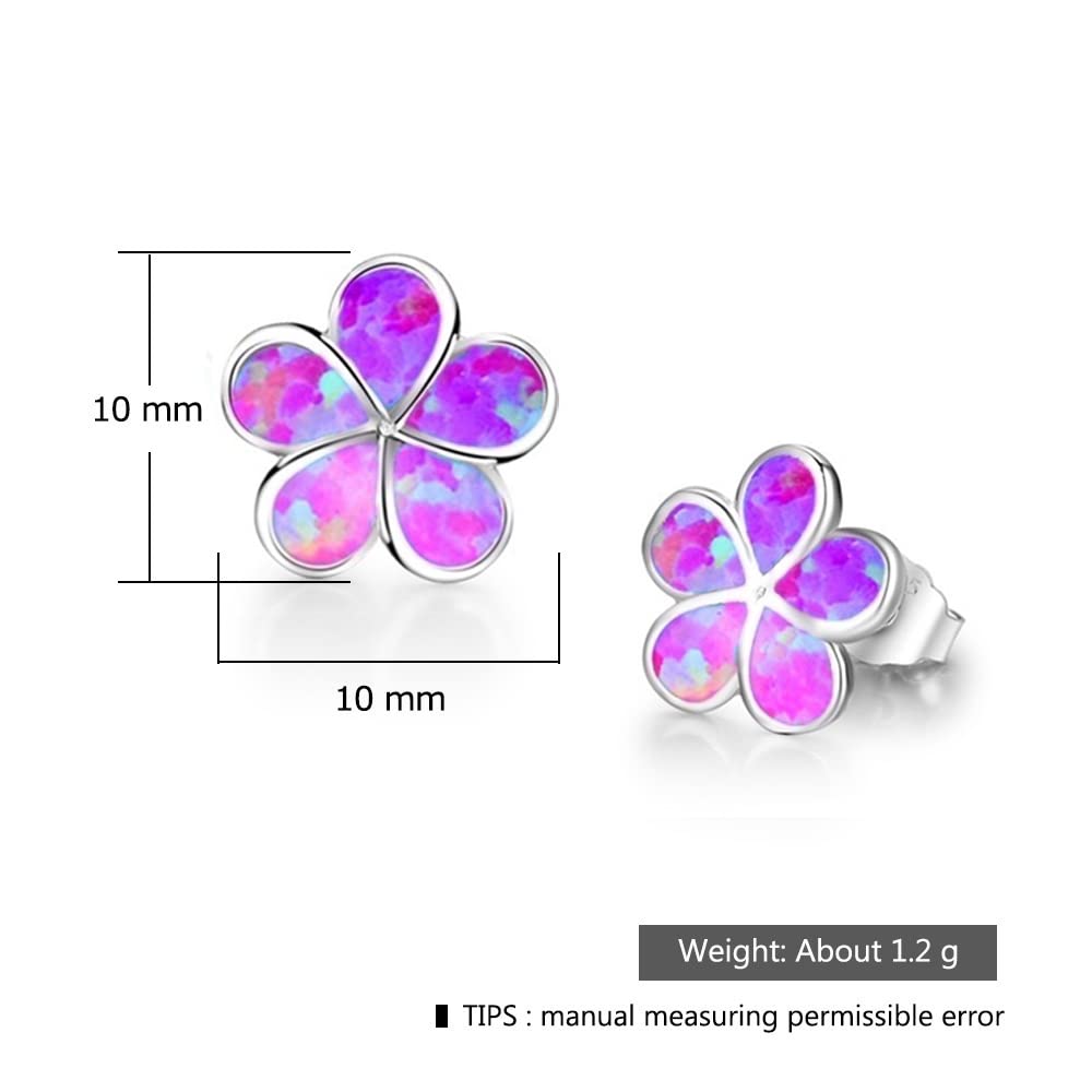 Ladies Flower Design Opal Jewellery Set For Women, Necklace Pendant &amp; Drop Earrings, Enamel &amp; Silver Plated Matching Flower Design with Gift Box