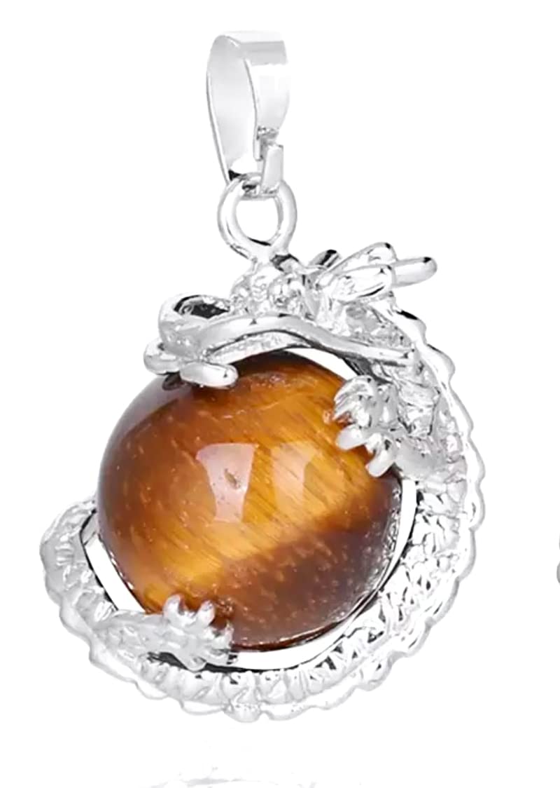 Helena Rose Earring &amp; Necklace Jewellery Set for Women - Silver Totem Gothic Style Dragon Wrap Design - Natural Tigers Eye Stone Pendant Ball Charm - Plus Gift Box