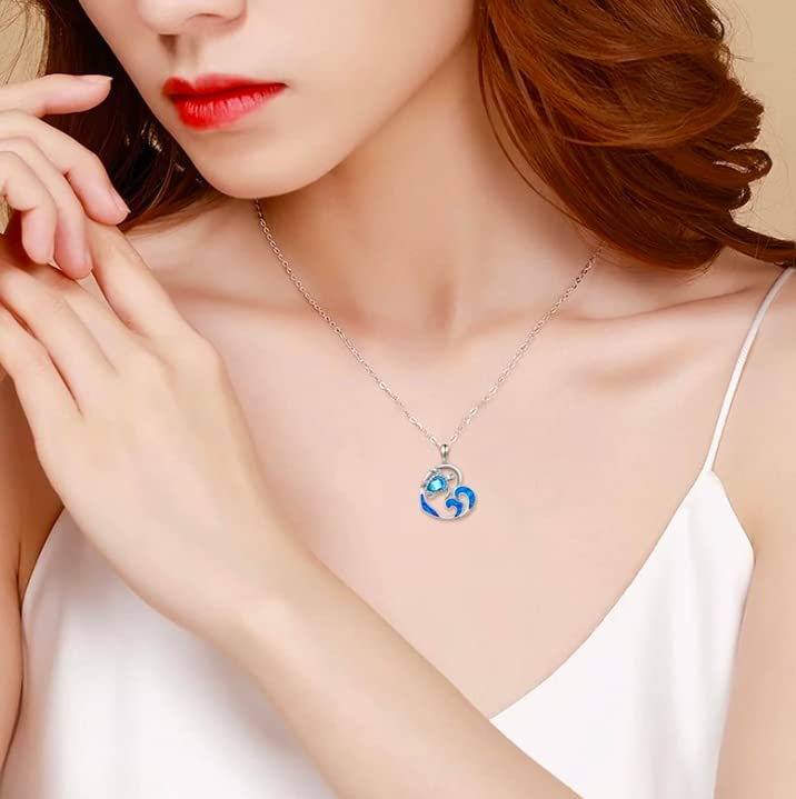 Ladies Sterling Silver Heart Pendant Necklace - Blue Rhinestone Crystal Sea Turtle - Nautical Jewellery For Women - Plus 45cm Chain &amp; Gift Box