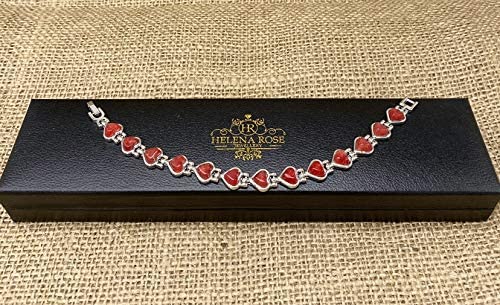 Ladies Magnetic Valentine Bracelet for Women with Red Heart Natural Polished Agate Gemstones - Fits Wrists up to 18 cm 7.0 inches Adjustable - with A Jewellery Gift Box