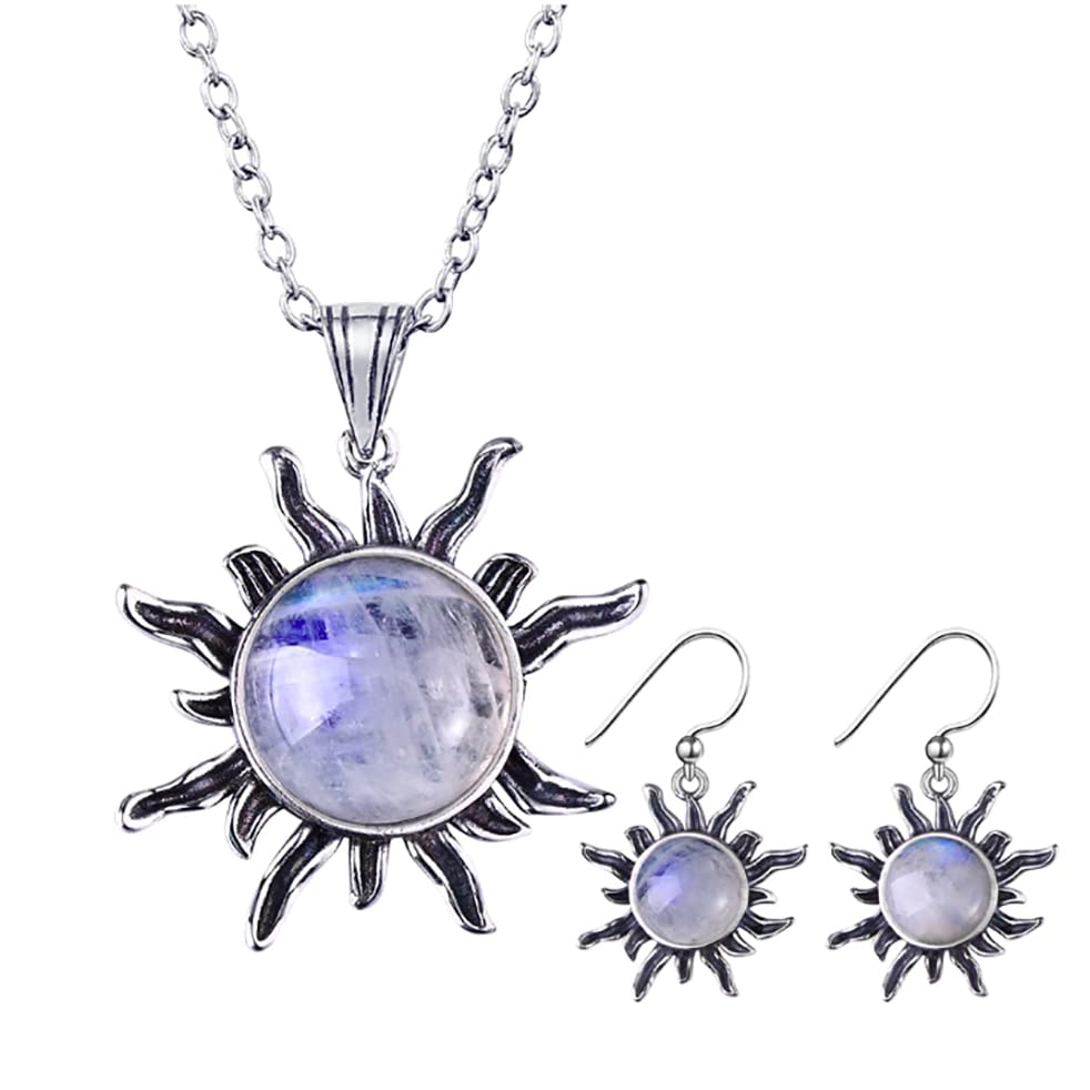 Womens Matching Jewellery Set - 925 Sterling Silver Flaming Sun Pendant Necklace &amp; Earrings for Ladies with Jewellery Gift Box