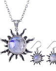 Womens Matching Jewellery Set - 925 Sterling Silver Flaming Sun Pendant Necklace & Earrings for Ladies with Jewellery Gift Box