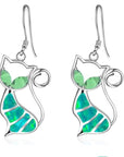 Cute Cat Pendant Necklace & Earrings Matching Set For Women - Ladies Silver Plated Crystal Jewellery with Gift Box