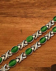 Helena Rose Ladies Magnetic Bracelet for Women - Green Cats Eye Semi Precious Stones - Fits Wrists Up to 18.5cm Adjustable Size - Includes Jewellery Gift Box