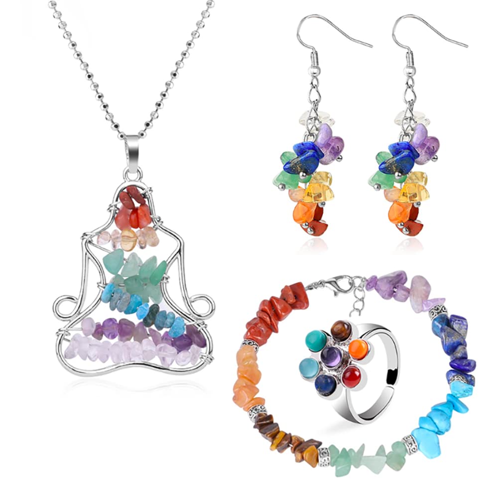 Ladies Chakra Yoga Reiki Necklace, Bracelet, Earrings &amp; Ring &amp; Jewellery Gift Box