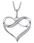 Ladies 925 Sterling Silver Infinity Heart Necklace Set With Cubic Zirconia Stones - Includes 45cm 925 Silver Box Chain and Jewellery Gift Box.