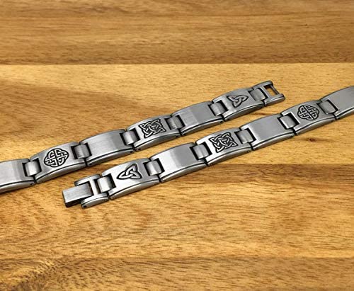 Helena Rose Magnetic Bracelet for Men - Fathers Day Gift - Celtic Knots Gunmetal Grey Colour - 21cm Length Adjustable - Plus Jewellery Gift Box