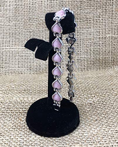 Magnetic Therapy Valentine Bracelet for Women - Pretty Pink Heart Links Semi - Precious Gemstones Fits Wrists up to 18 cm Fully Adjustable - Plus a Jewellery Gift Box